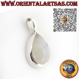 925 Sterling Silver Pendant with Pear-Cut Rainbow Moonstone Smooth Bezel