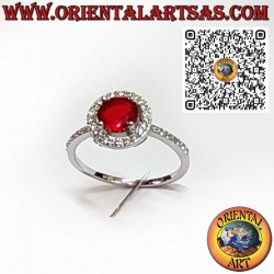 Deep red garnet framed by sparkling zircons.