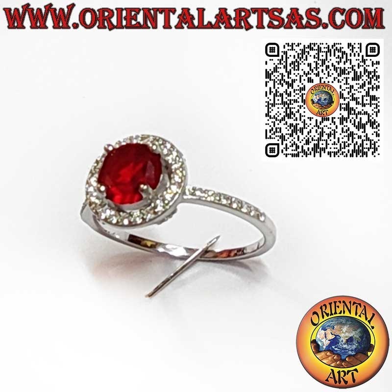 925er Silberring mit Rundem Granat und Weißen Zirkonia