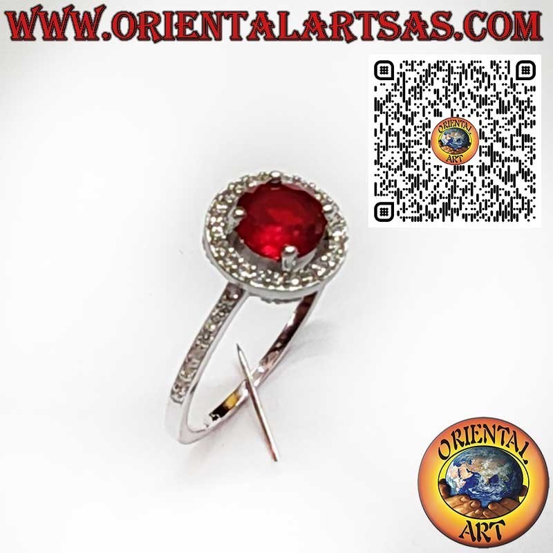 925 Sterling Silver Ring with Round Garnet and White Zircons