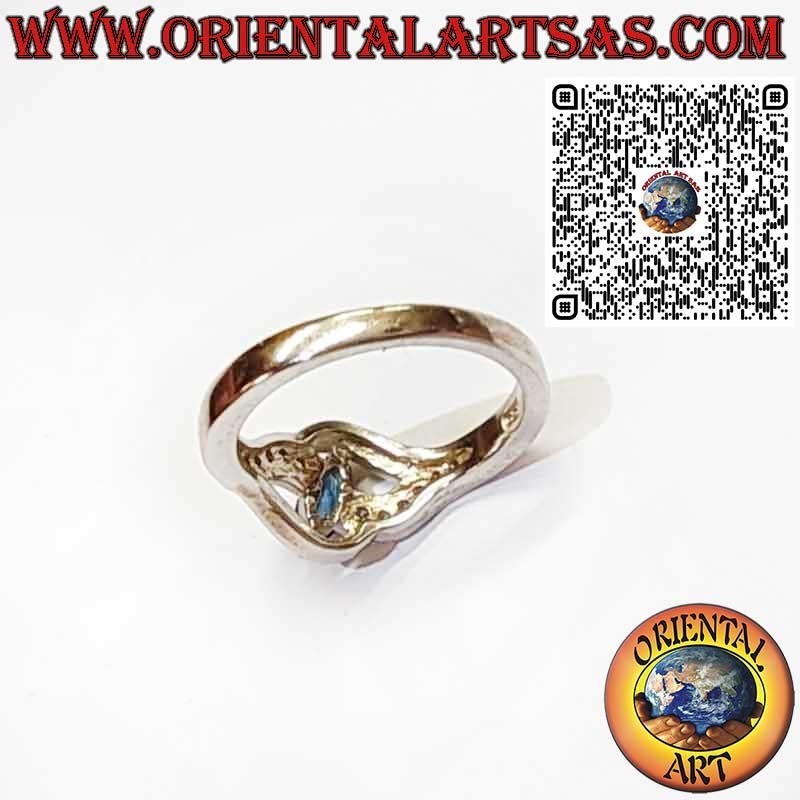 Anillo de Plata 925 con Zafiro Navette y Montura Ondulada con Circonitas