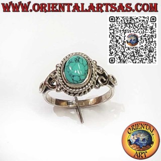 Anello in argento 925 con turchese ovale e due trecce decorative in argento
