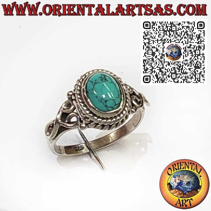 925 Sterling Silver Ring with Oval Turquoise and 2 Braided Design