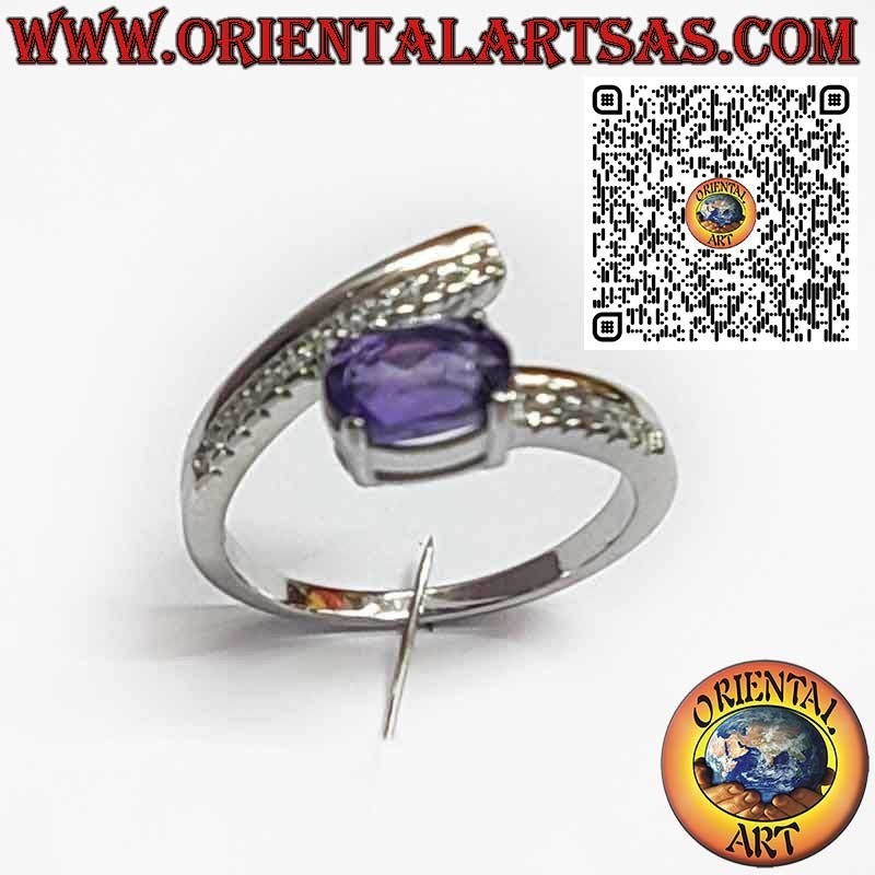 Anello in Argento 925 Avvolgente con Ametista Naturale Ovale e Zirconi