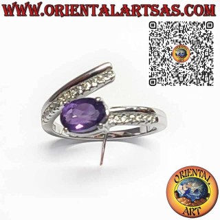 925 sterling silver wrap ring with natural oval amethyst and zircons