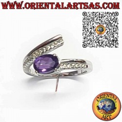 925er Silber-Wickelring mit natürlichem ovalem Amethyst und Zirkonia