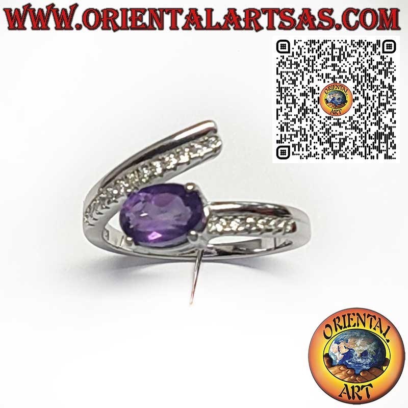 Anello in Argento 925 Avvolgente con Ametista Naturale Ovale e Zirconi