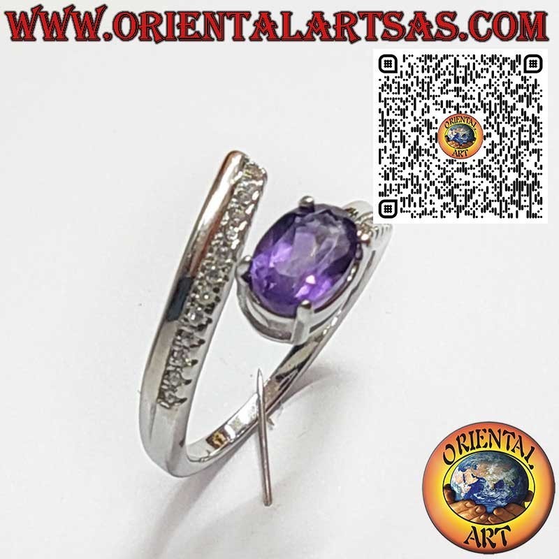 Bague en Argent 925 Enveloppante avec Améthyste Naturelle Ovale et Zircons