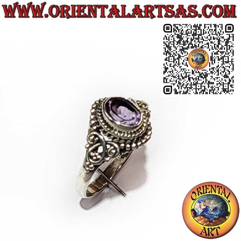 Bague en argent avec Améthyste Naturelle et Décorations Balinaises