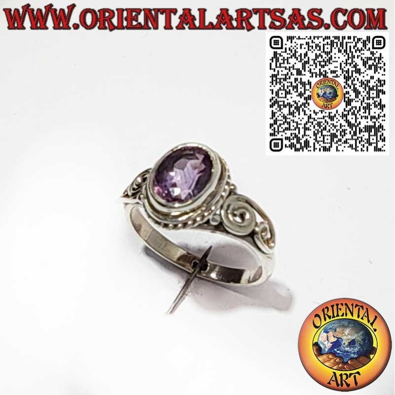Bague en Argent 925 avec Améthyste Ovale Naturelle et Décorations