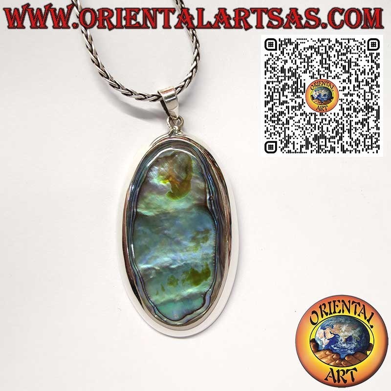 925er Silberanhänger mit großer ovaler Paua Shell (Abalone) im glatten Rand