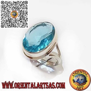Bague en Argent 925 avec Topaze Bleue Ovale – Bord Simple et Lisse