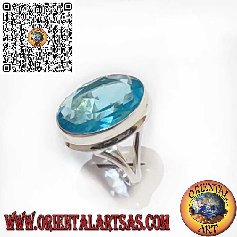 Anillo de Plata 925 con Topacio Azul Ovalado – Borde Liso y Simple