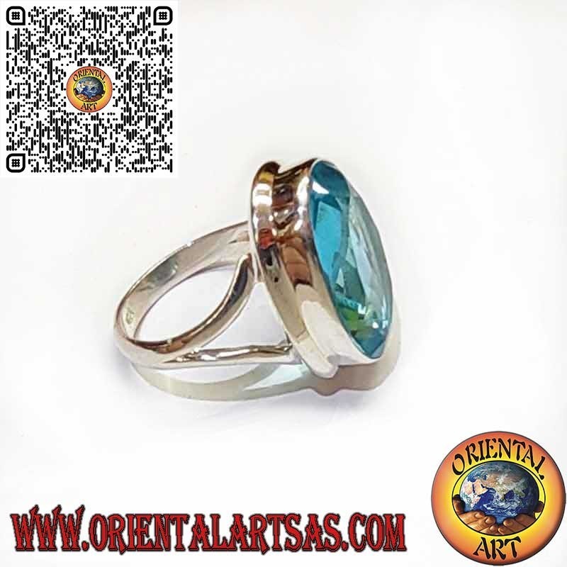 925er Silberring mit ovalem Blautopas – Einfacher glatter Rand