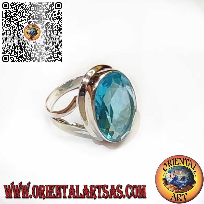 Anillo de Plata 925 con Topacio Azul Ovalado – Borde Liso y Simple
