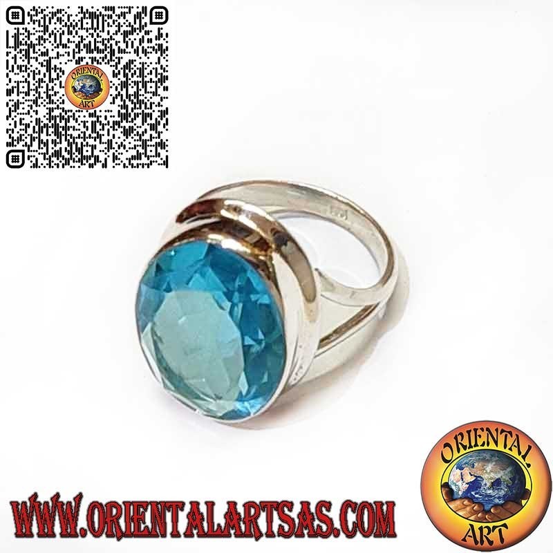 925er Silberring mit ovalem Blautopas – Einfacher glatter Rand