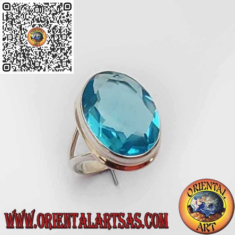 Anillo de Plata 925 con Topacio Azul Ovalado – Borde Liso y Simple