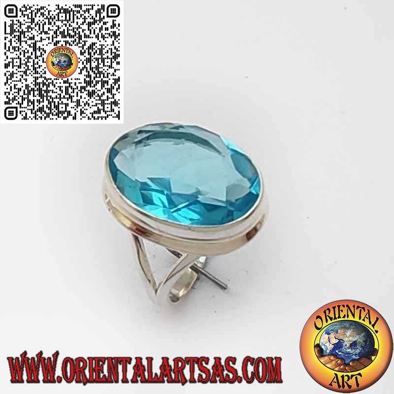 925er Silberring mit ovalem Blautopas – Einfacher glatter Rand