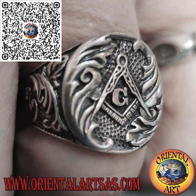 Bague en argent, cachet et boussole de franc-maçon avec un G "de franc-maçonnerie"