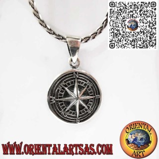 Colgante en Plata 925 Rosa de los Vientos en Bajo Relieve – Diseño Náutico