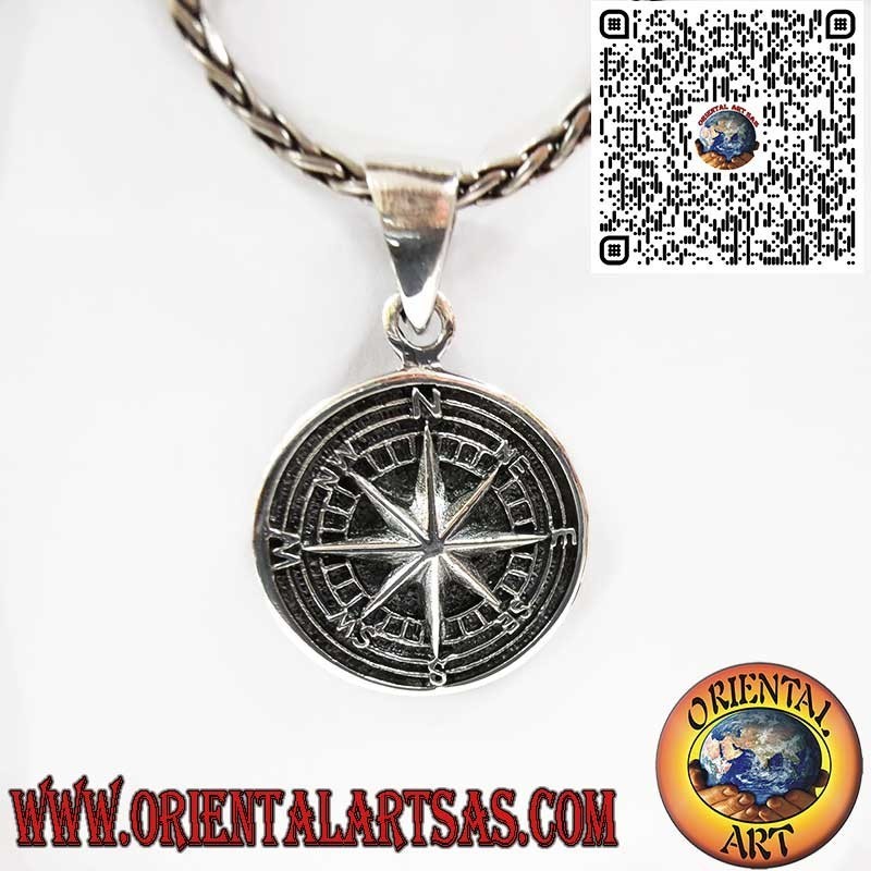 925er Silber Anhänger Kompassrose Relief – Nautisches Design