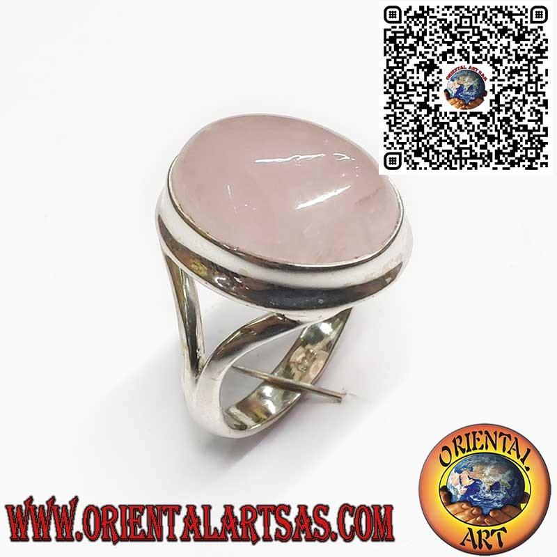 Bague en Argent 925 avec Quartz Rose Naturel Ovale et Monture en V – Symbole d’Amour et d’Harmonie