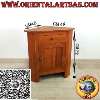 Corner Buffet in Solid Teak Wood – Angular Cabinet with 2 Doors and 1 Drawer