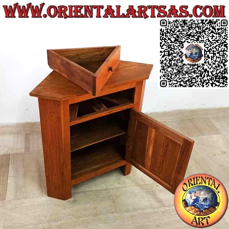 Aparador Esquinero de Madera Maciza de Teca – Mueble Angular con 2 Puertas y 1 Cajón
