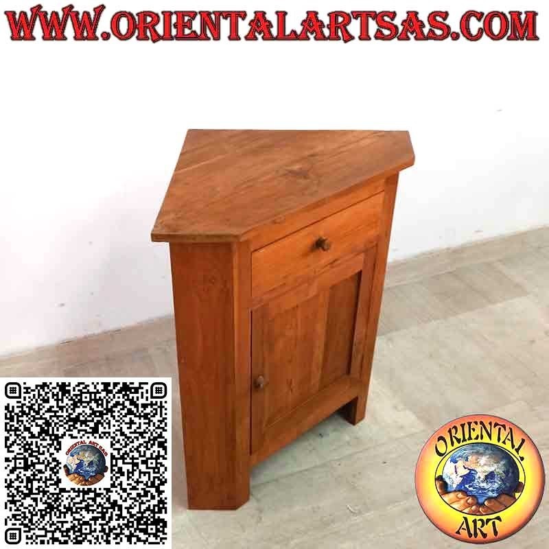 Corner Buffet in Solid Teak Wood – Angular Cabinet with 2 Doors and 1 Drawer