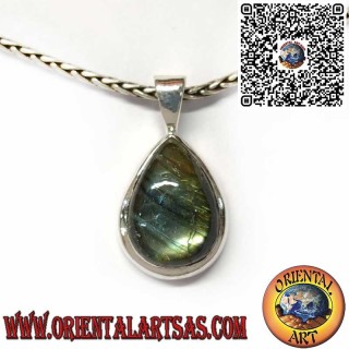 Colgante de Plata 925 con Labradorita Natural en Gota – Borde Simple y Grueso
