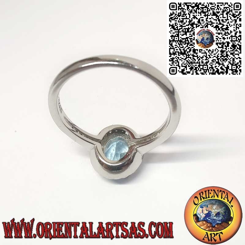 Bague en Argent 925 avec Topaze Bleue Naturelle Ovale Sertie de Zircons