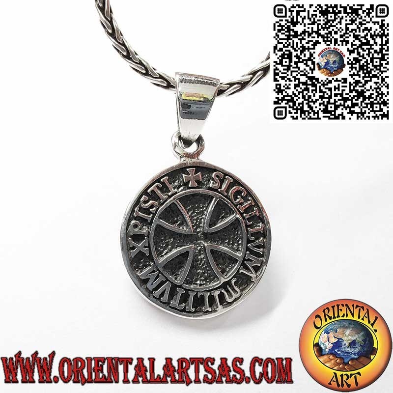925 Sterling Silver Pendant with Templar Seal and Cross