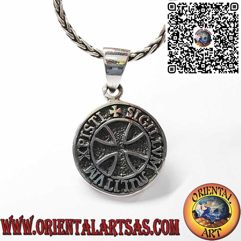 925 Sterling Silver Pendant with Templar Seal and Cross