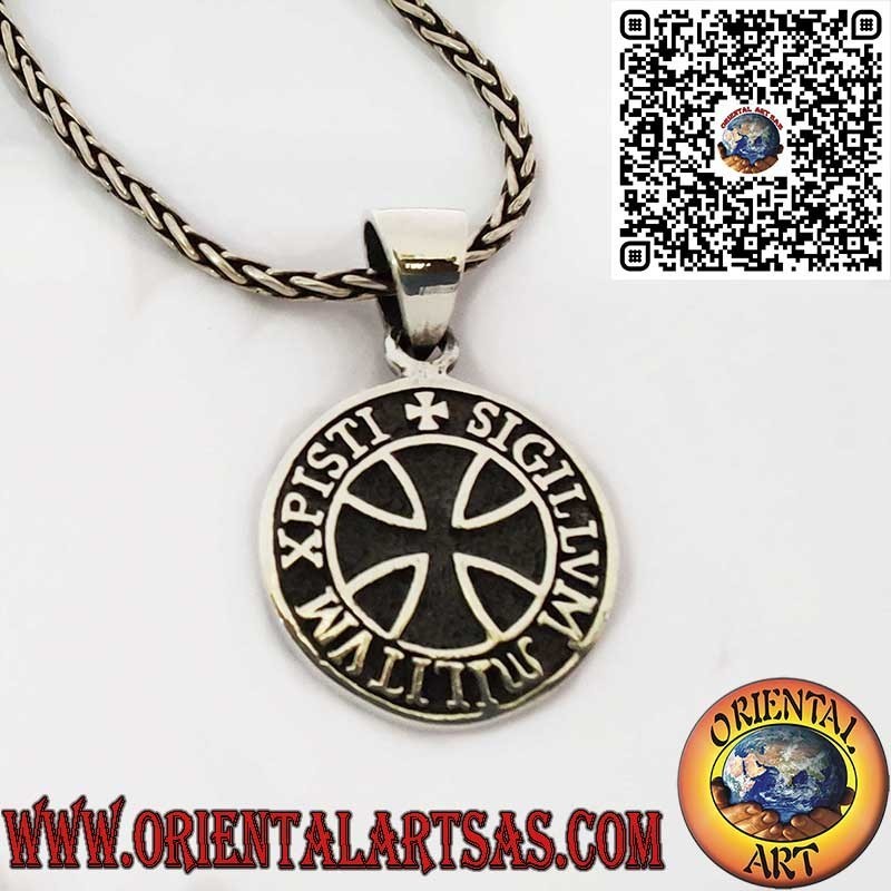 Pendentif en Argent 925 avec Sceau des Chevaliers Templiers et Croix Templaire