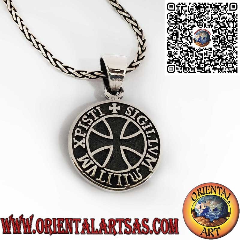 925 Sterling Silver Pendant with Templar Seal and Cross