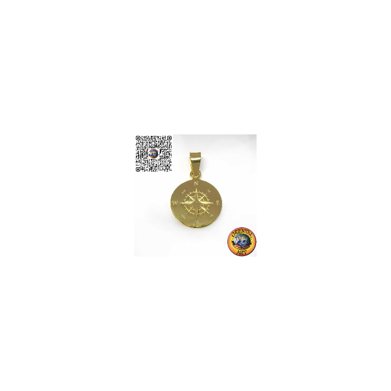 Gold-Plated Sterling Silver Compass Rose Pendant – Round Engraved Design
