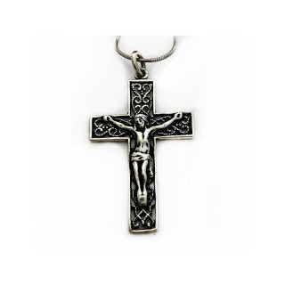 Sterling Silver 925 Crucifix Pendant on Carved Cross