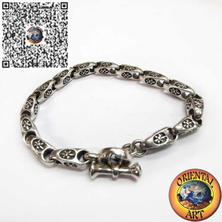 925er Silberarmband mit Solidem Gelenk und Lilienmotiv im Hochrelief – Kräftig und Elegant