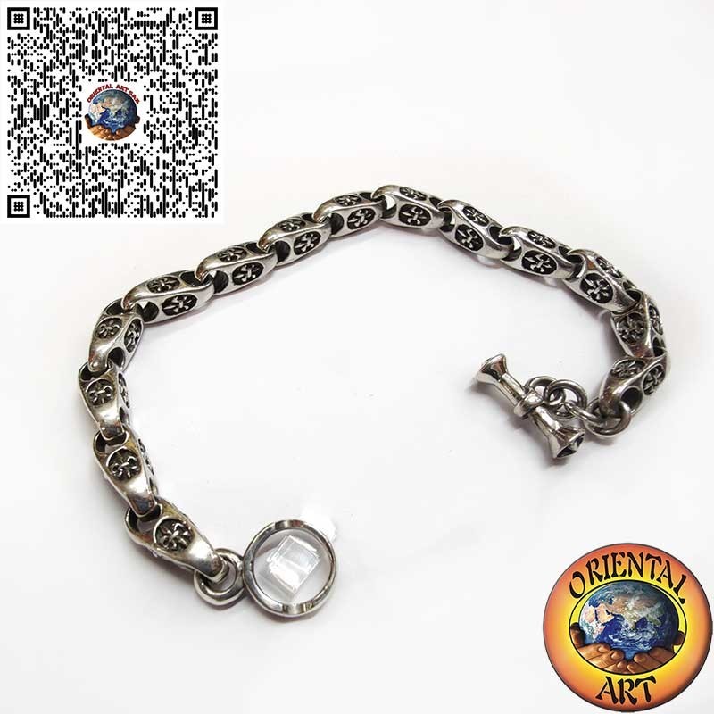 Massives Gliederarmband Lilie Hochrelief 925 Silber 20,5cm