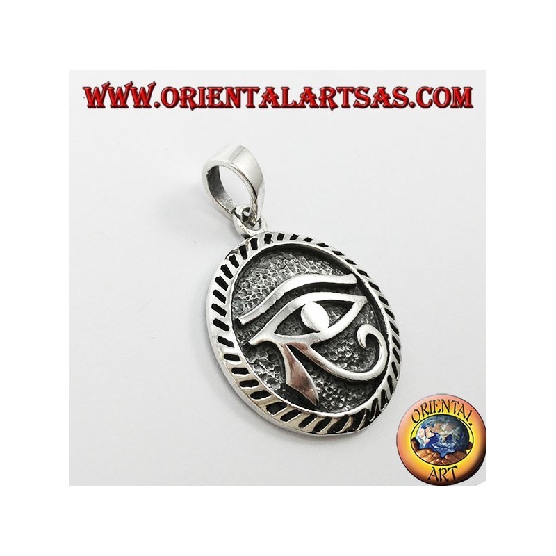 Colgante de plata, el ojo de Horus talló el símbolo de la prosperidad