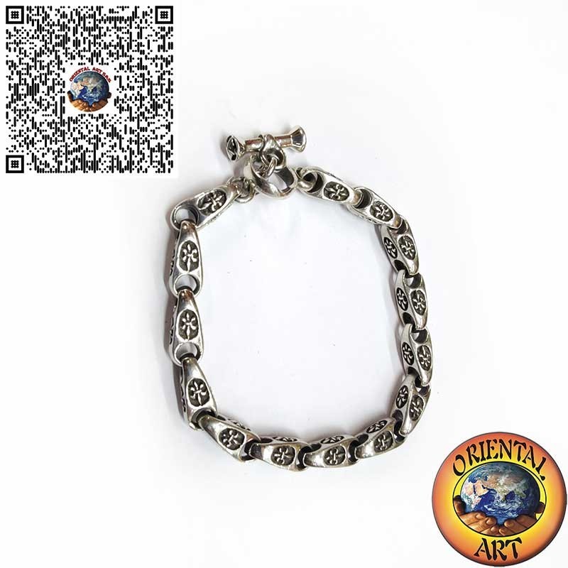 Bracelet Massif Maillons Lys Haut-Relief Argent 925 20,5cm