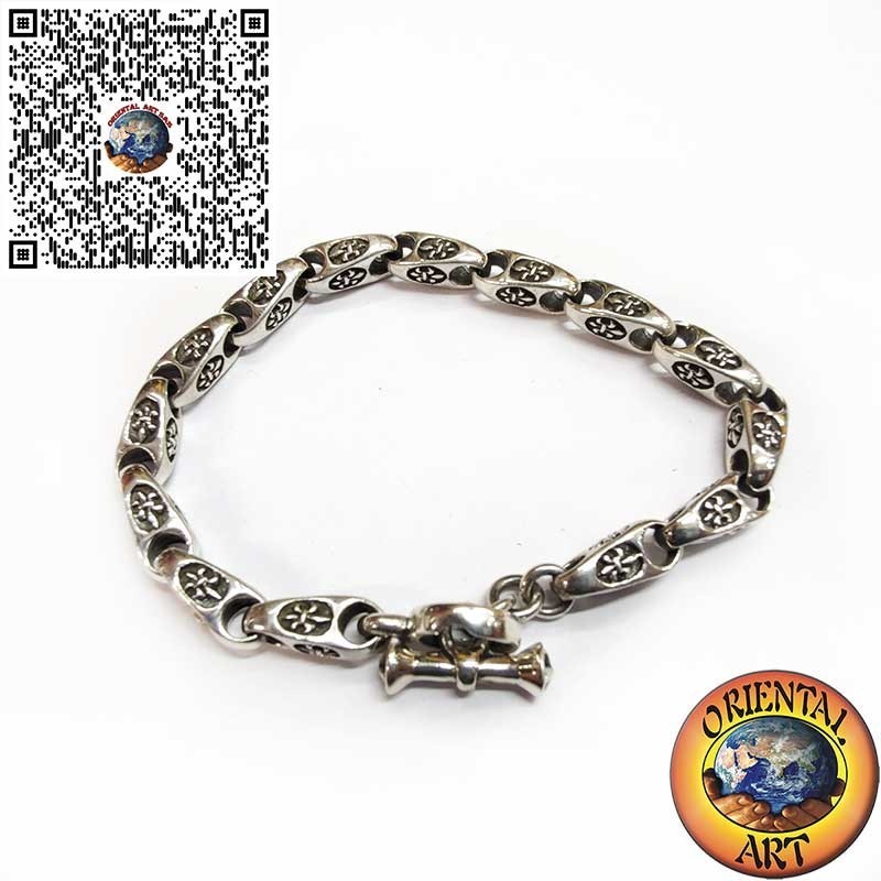 Massives Gliederarmband Lilie Hochrelief 925 Silber 20,5cm