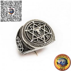 Anello in Argento 925 con Sigillo di Salomone 3D – Esagramma fatto a mano, Amuleto Spirituale