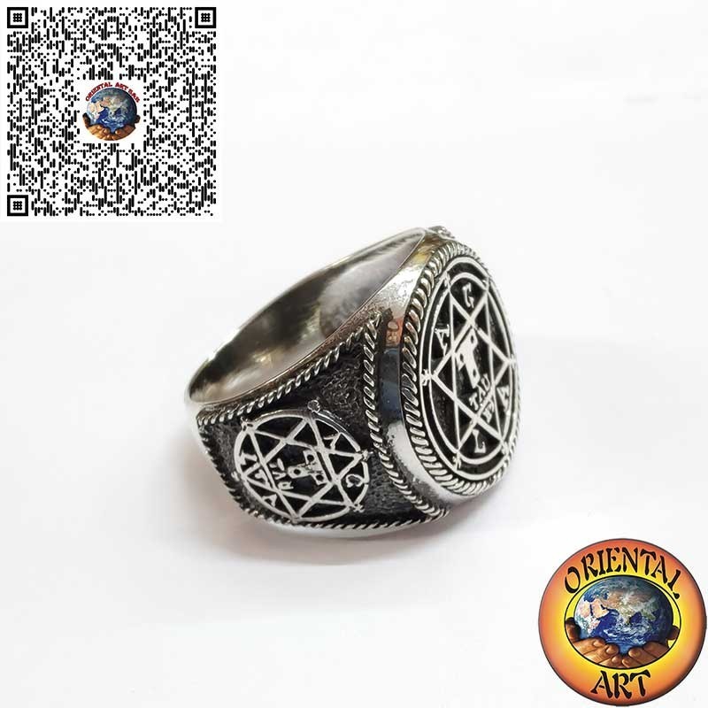 925er Silberring mit Salomonssiegel 3D – Handgefertigtes Hexagramm, Spiritueller Kabbala-Talisman für Herren
