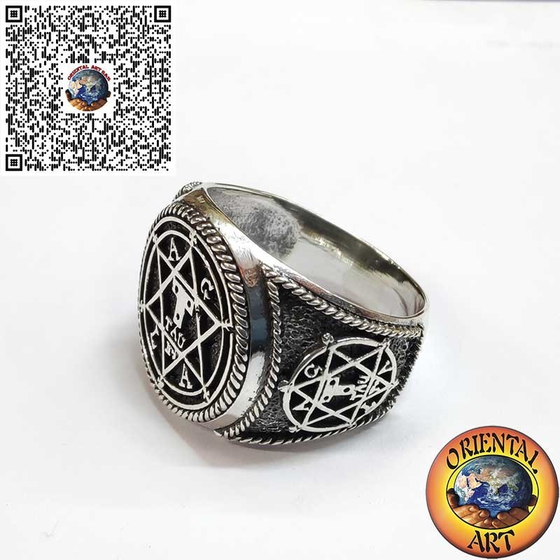 925er Silberring mit Salomonssiegel 3D – Handgefertigtes Hexagramm, Spiritueller Kabbala-Talisman für Herren