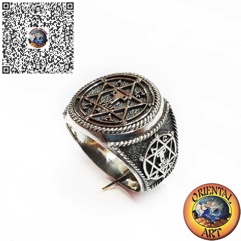 925er Silberring mit Salomonssiegel 3D – Handgefertigtes Hexagramm, Spiritueller Kabbala-Talisman für Herren