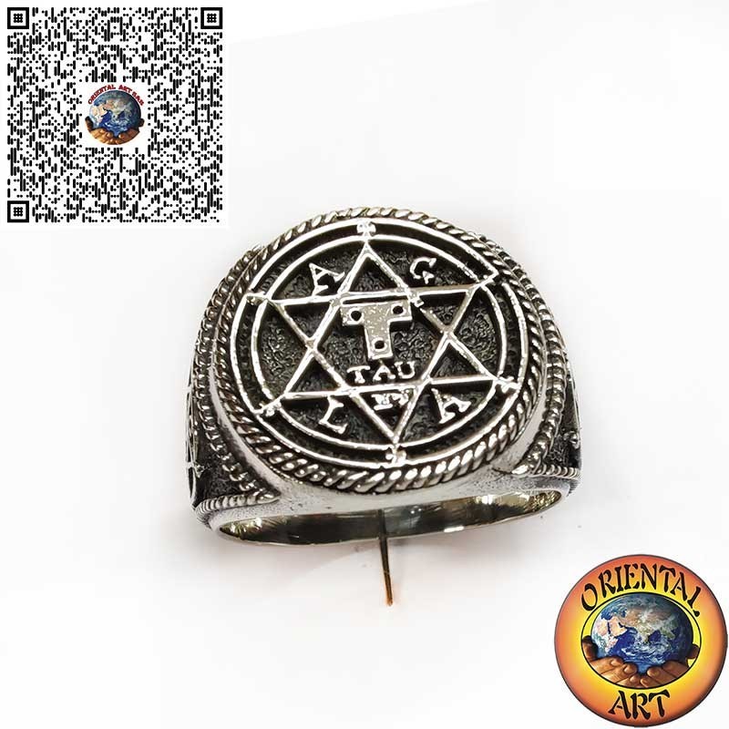 Anello in Argento 925 con Sigillo di Salomone 3D – Esagramma fatto a mano, Amuleto Spirituale