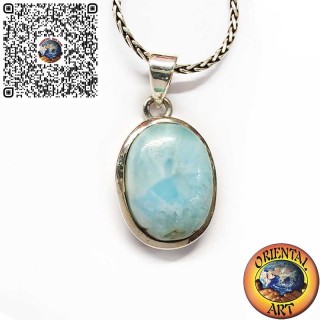 Colgante de Plata con Cabujón Ovalado de Larimar Natural – Piedra del Caribe Única