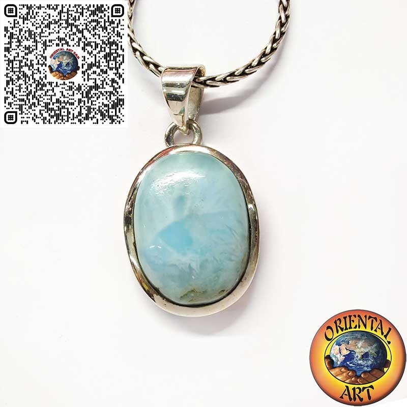Colgante de Plata con Cabujón Ovalado de Larimar Natural – Piedra del Caribe Única