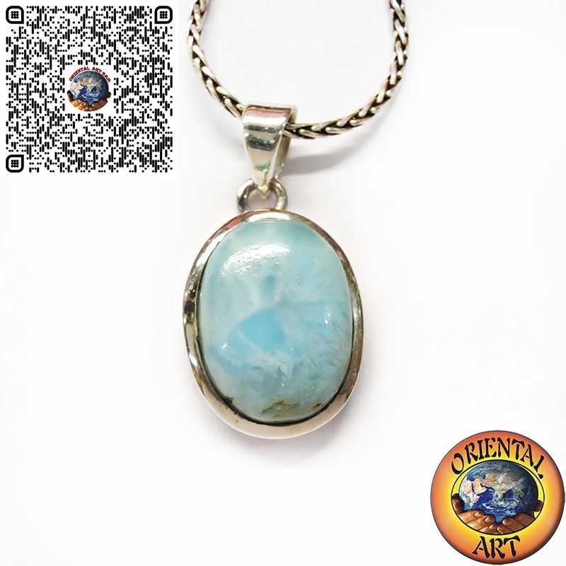 Colgante de Plata con Cabujón Ovalado de Larimar Natural – Piedra del Caribe Única